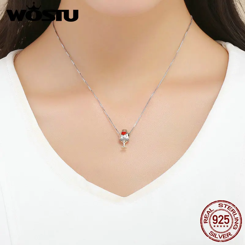 WOSTU 925 Sterling Silver Red Color Beads Heart Fish Ladybug Charms Pendants fit Orignal Bracelet Necklace DIY Jewelry Making