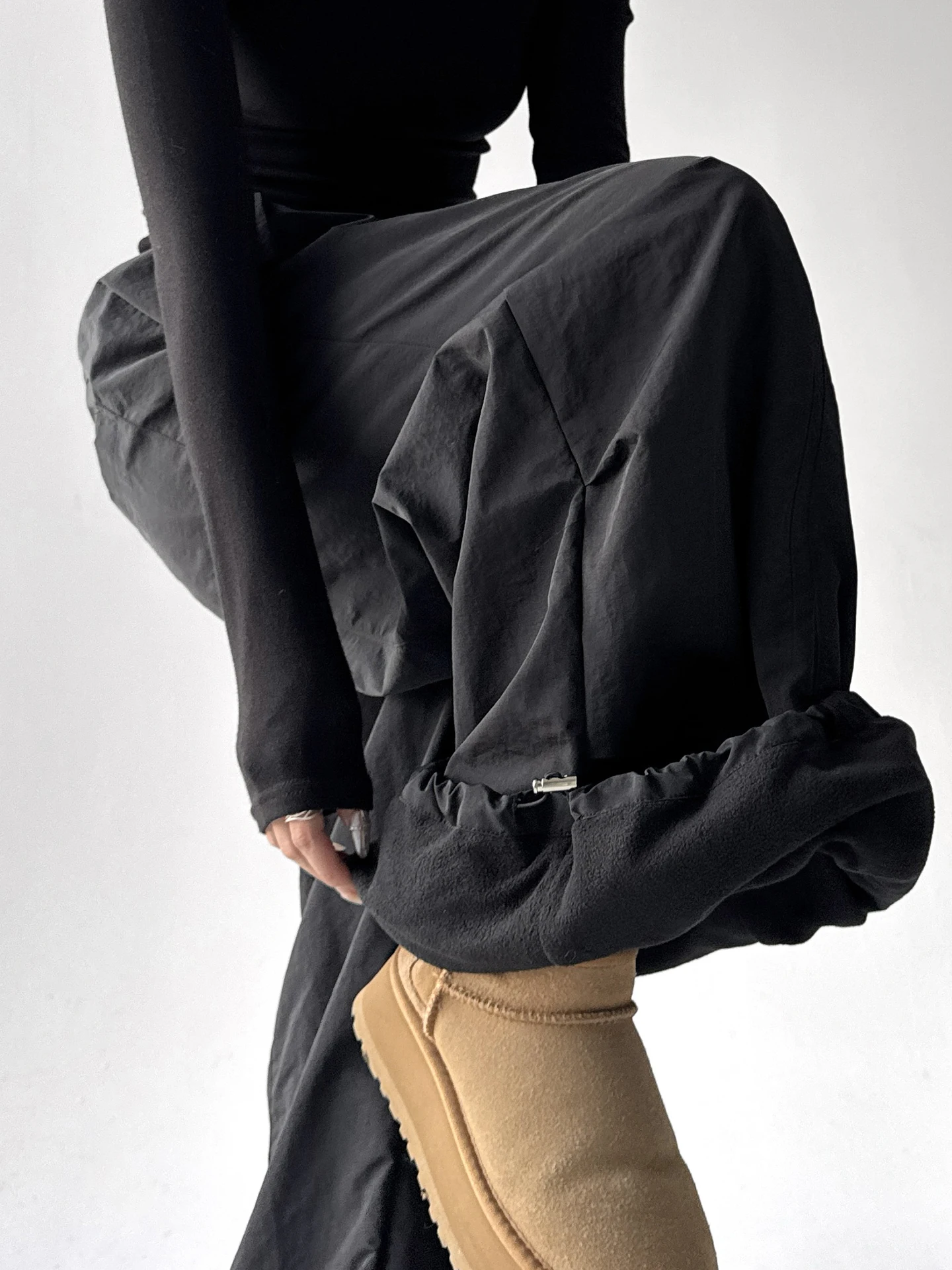 กางเกงคาร์โก้ทรงหลวมสไตล์อเมริกันเรโทรสำหรับผู้หญิง เอวสูง มีเชือกผูก ทรงหลวมสบายๆ ขาตรง