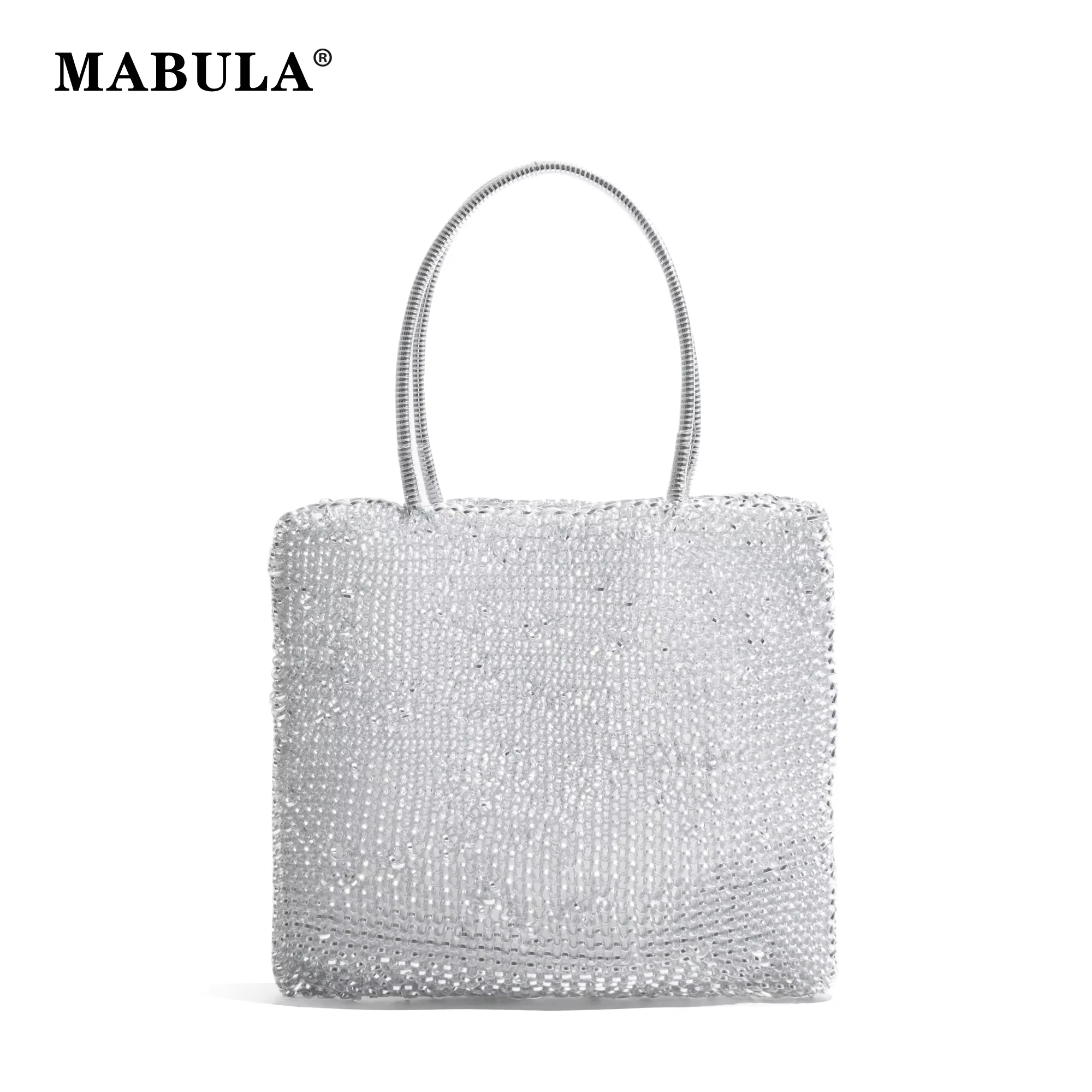 

MABULA Shiny PVC Woven Square Bag Hobo Bag For Woman Solid Color Stylish Handbag Simple Casual Ladies Patry Tote Evening Bags