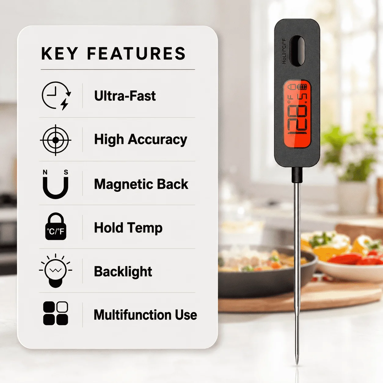 Digital Meat Thermometer Instant Read LCD Screen Roasting Kitchen Thermometer for Food Meat Grill Milk with Magnetic Back