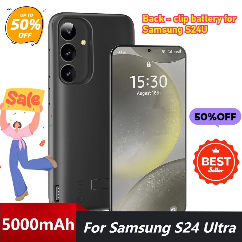 for Samsung S24U clip-on battery S24 charger S24 mobile phone case S24 Plus stand shell and power bank