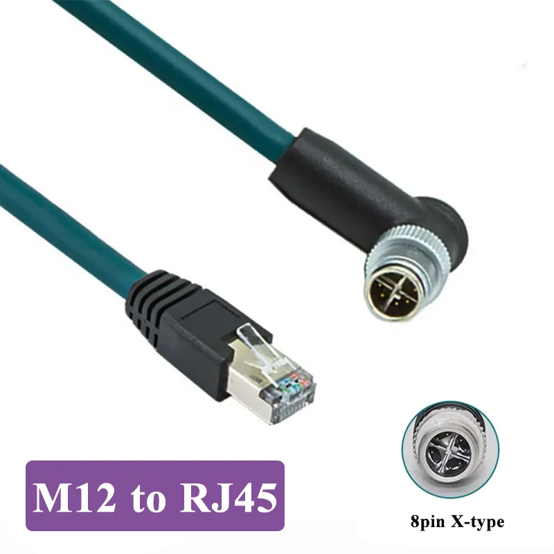 M12 8pin X-code Male Connector to RJ45 Encoding Line Industrial Ethernet X-type Network Cable 8-code Shield Cat6 Kilomega Wire