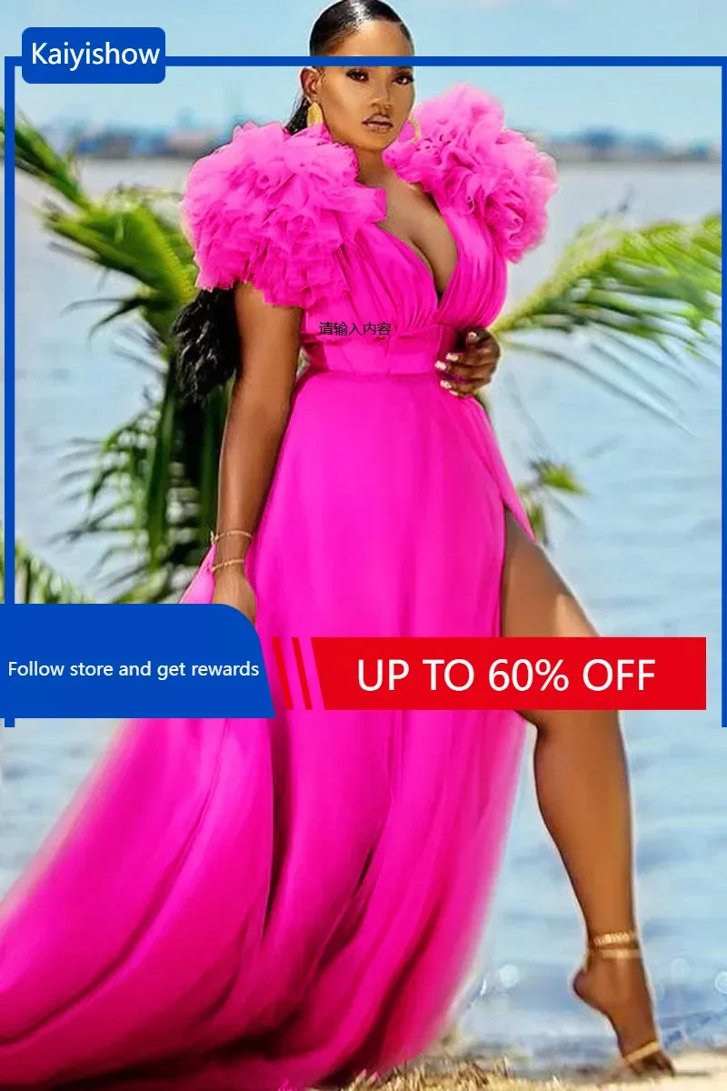 Custom 2026 Spring and Summer New Loose Mesh Sleeveless V-neck Fashion Sexy Commuter Women Split Dress