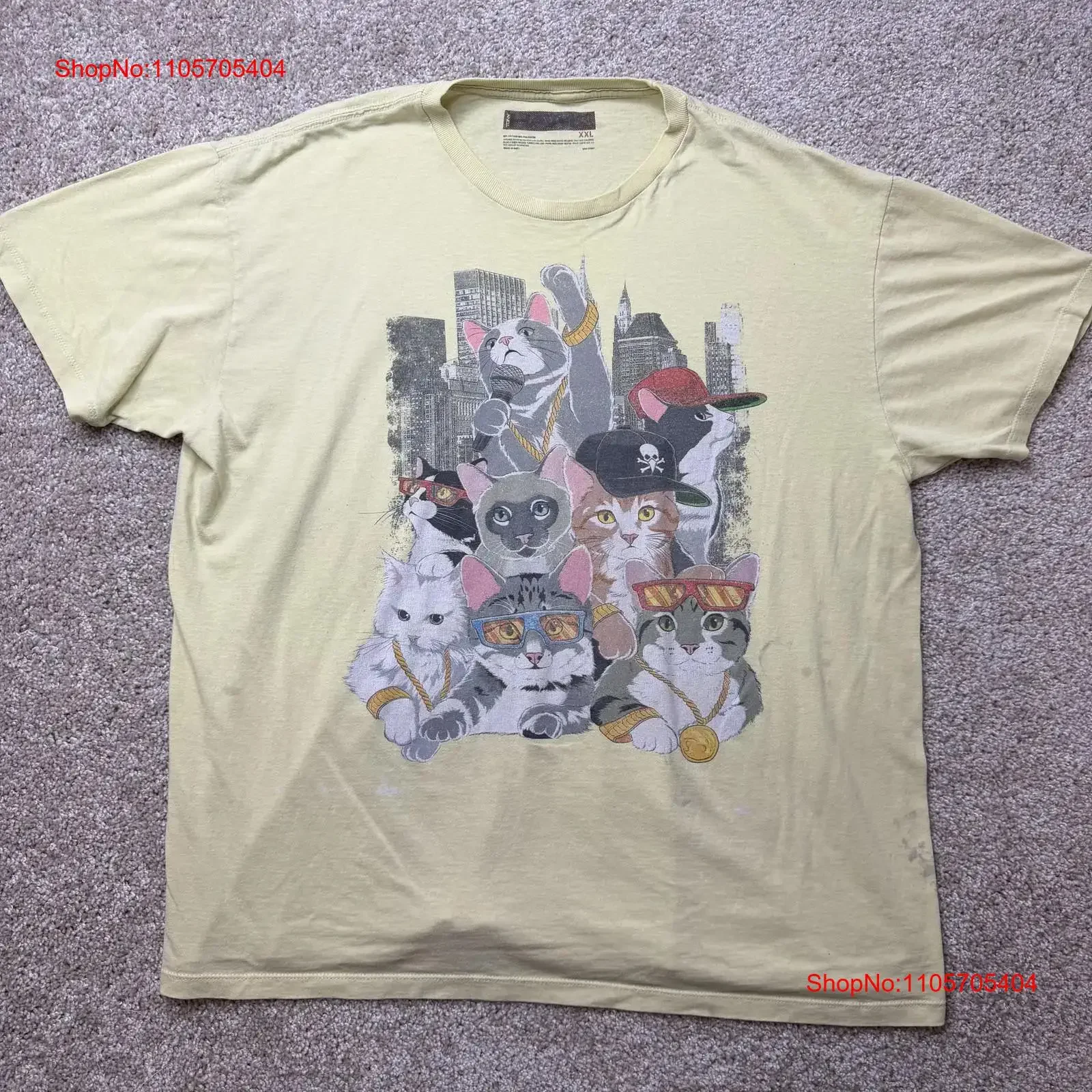 Y2K Tony Hawk T Shirt Mens 2XL Yellow Hip Hop Cat Urban City long or short sleeves vintage Washed streetwear fashion Stylish