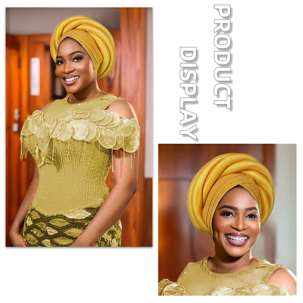 

Африканский тюрбан с косами для женщин, необработанный шелк, повязка на голову Autogele, традиционный нигерийский свадебный головной убор для вечеринки, Geles, 2025