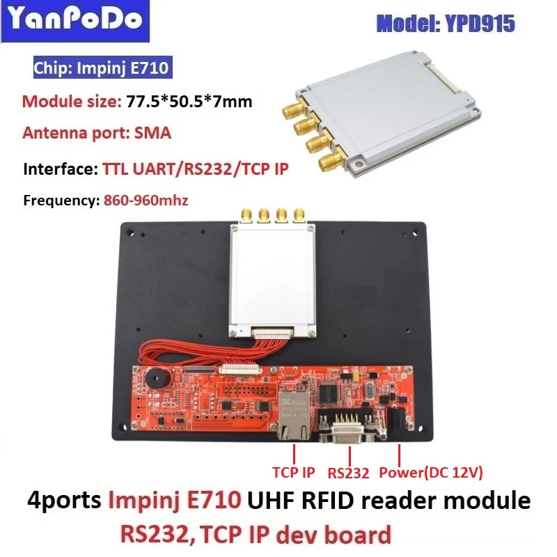 Yanpodo 868Mhz 928Mhz Impinj E710 Uhf Rfid Reader Module 4 Poorten Ttl Uart ISO18000-6C (Epc GEN2) voor Magazijn Asset Tracking