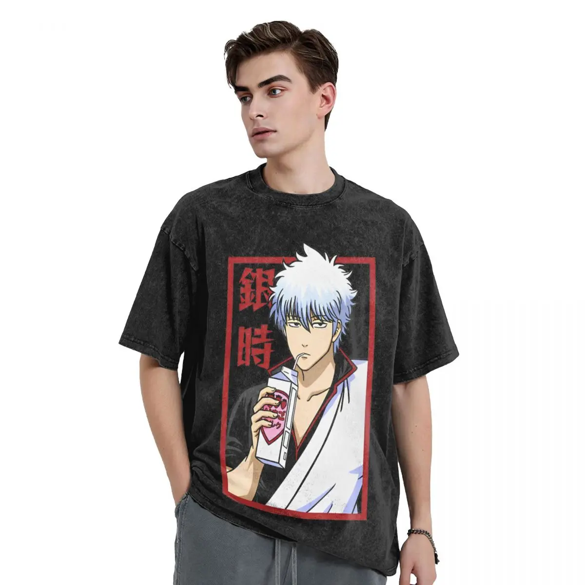 Gintoki T Shirts Washed Short Sleeve Oversize T-Shirts Gintama Adventure Samurai Comedy Men Women Tops Streetwear Summer Tees