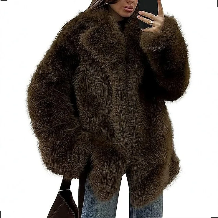 Eco-friendly faux fur coat women medium long coat spring summer