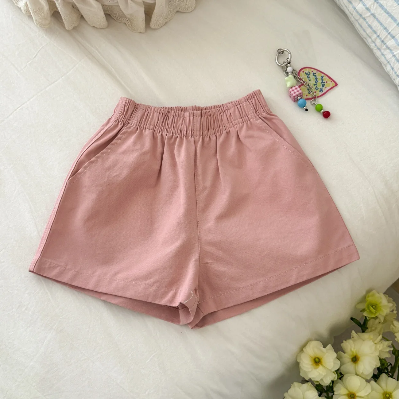 2026 new elastic waist shorts baby summer versatile slimming casual pants high stretch sports five quarter pants