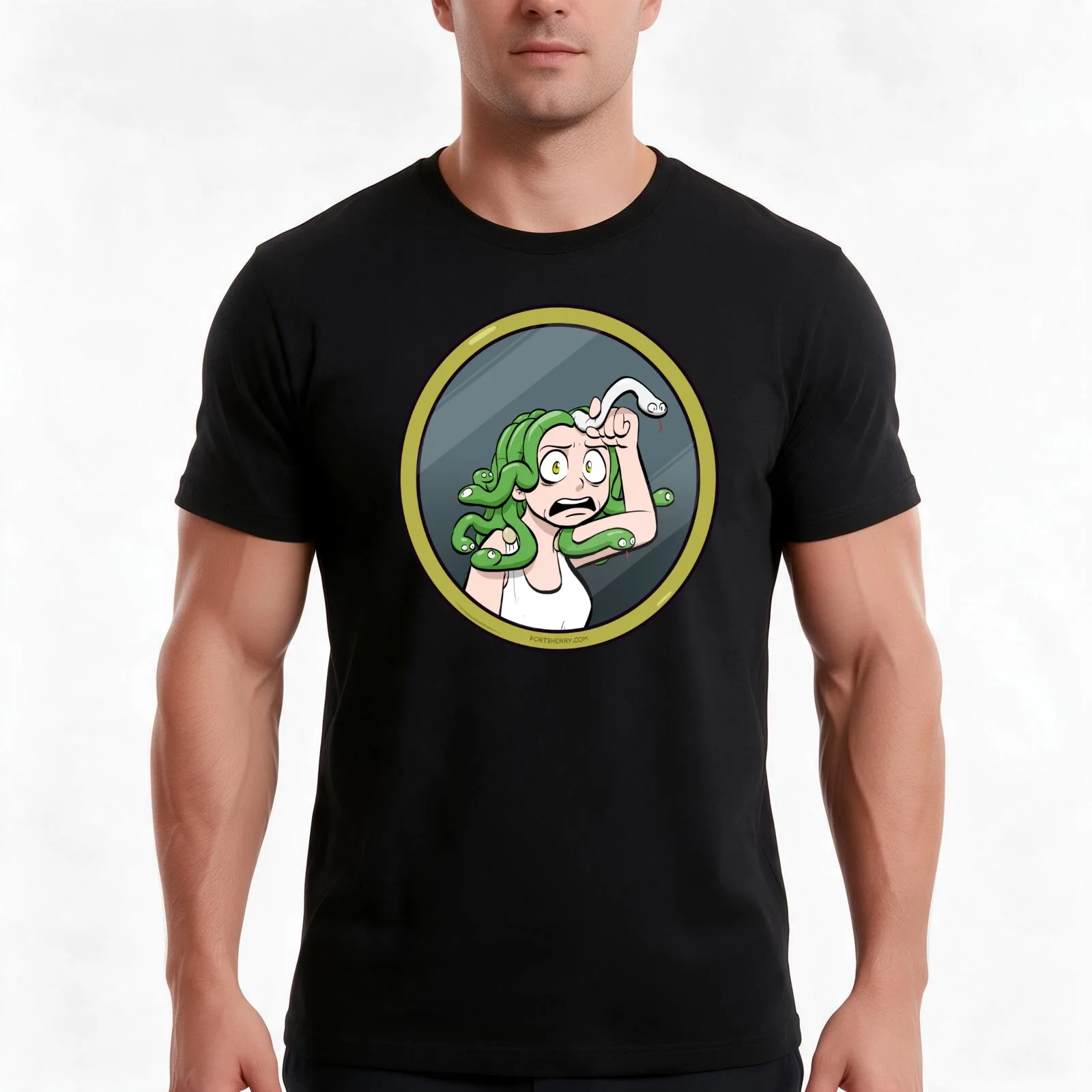 Medusa is defeated by a mirror T-Shirt, Summer Casual Cotton Tee, Oversized Streetwear Tops, Vintage Graphic Print, 100% Cotton