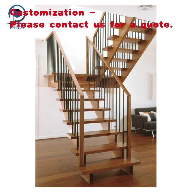 custom.PRIMA Hot Sale Modern Stairs Interior Stairs Floating Straight Design Luxury Solid Wood Treads Fabricated Steel Loft Stai
