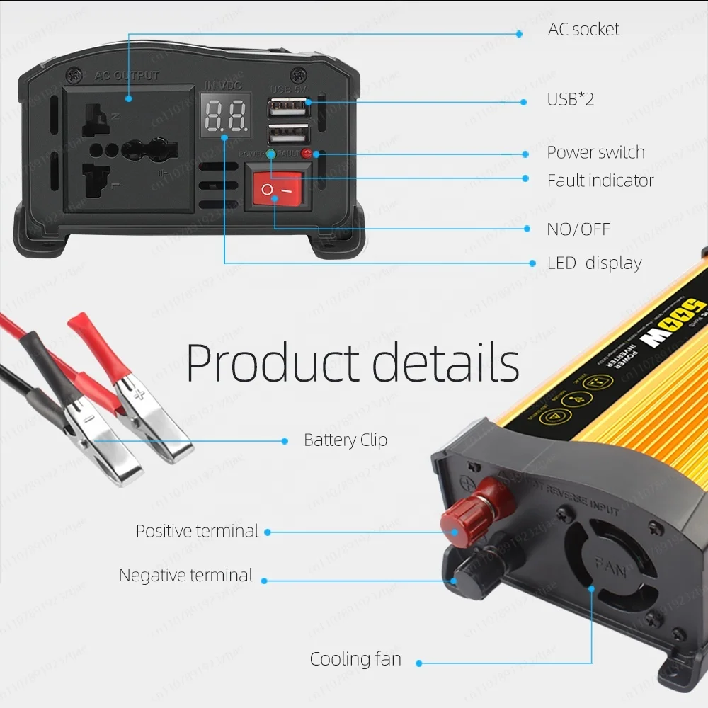 500W Digital Display Car Power Inverter Factory Sale Home Inverter 12V 230V DC AC Battery Voltage Modified Sine Wave 50Hz Output - view 2