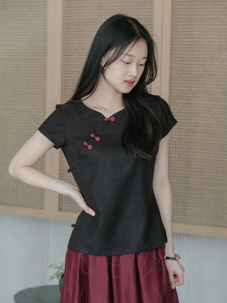 

Traditional Design Chinese Style Shirt Button up Top Silk Blend Yuchun Paper Fabric Old Material Xiangyun Silk Side Button