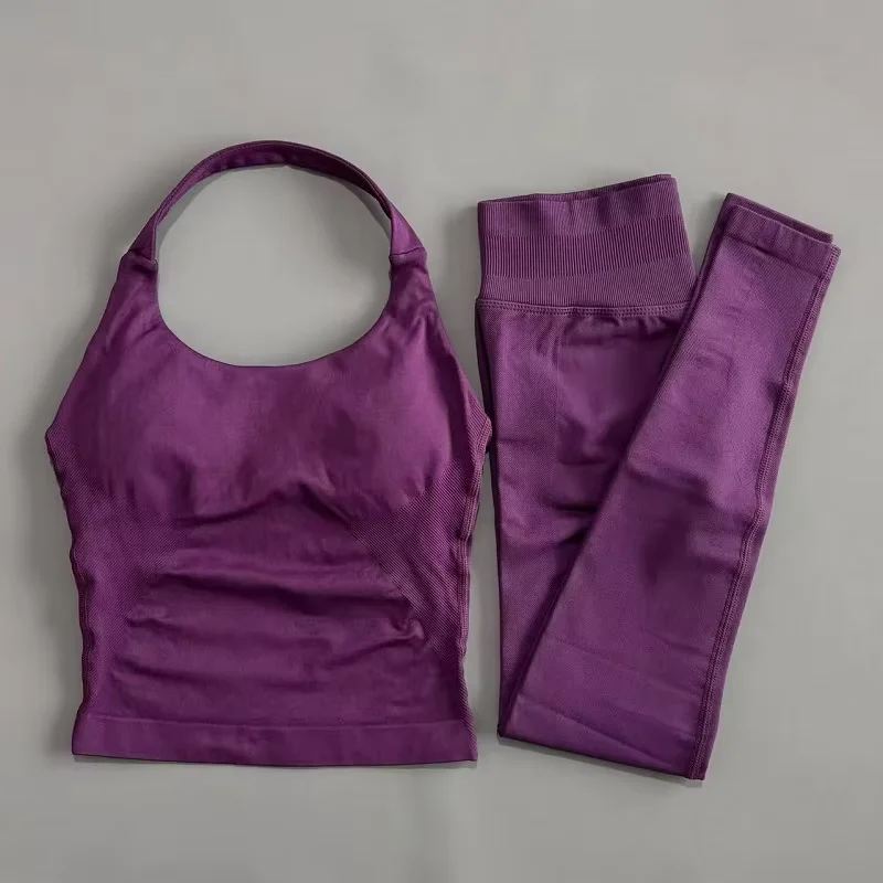 2 Pieces HISTELLO Sports Set Backless Tank Top High Waist Scrunch Leggings Seamless Breathable Gym Workout Fitness Clothes image 4