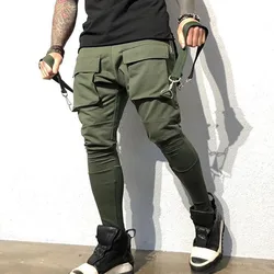 Cargo Pants Men Long Pant Solid Casual Regular Pockets Slim Fit Straight Trousers Zipper High Waist Autumn Winter 2024