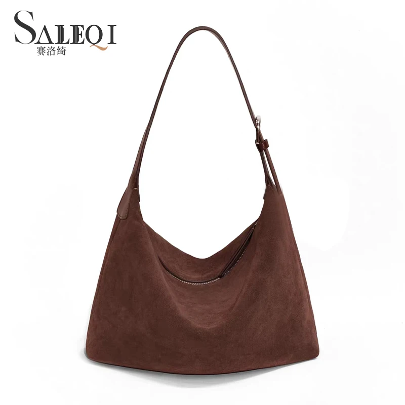 

Frosted Cow Leather Long Handle Tote antumn Winter Matte Suede Leather Women's shoulder crossbody Bag Commute female new Handbag