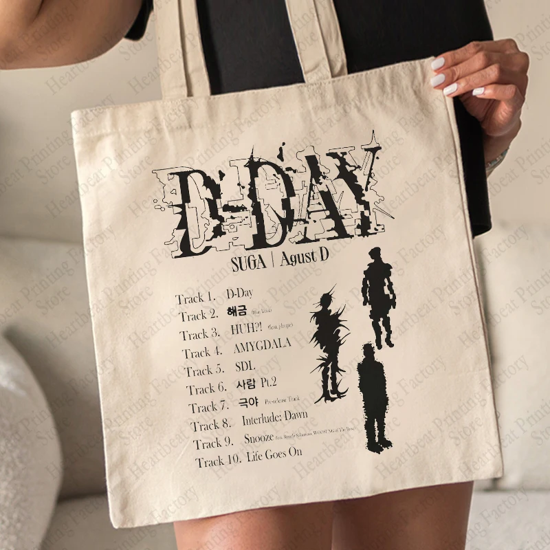 Agust D Pattern Shoulder Bags World Tour Tote Bag Casual Canvas Shopping Bags Music Lover Luggage Bag