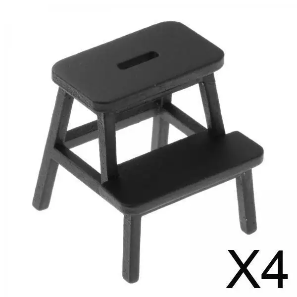 

4x Dollhouse Step Chair, Wooden 2 Step Stools Children Play Doll Toy Chair Model Handmade Miniature Toys 1/12 Scale