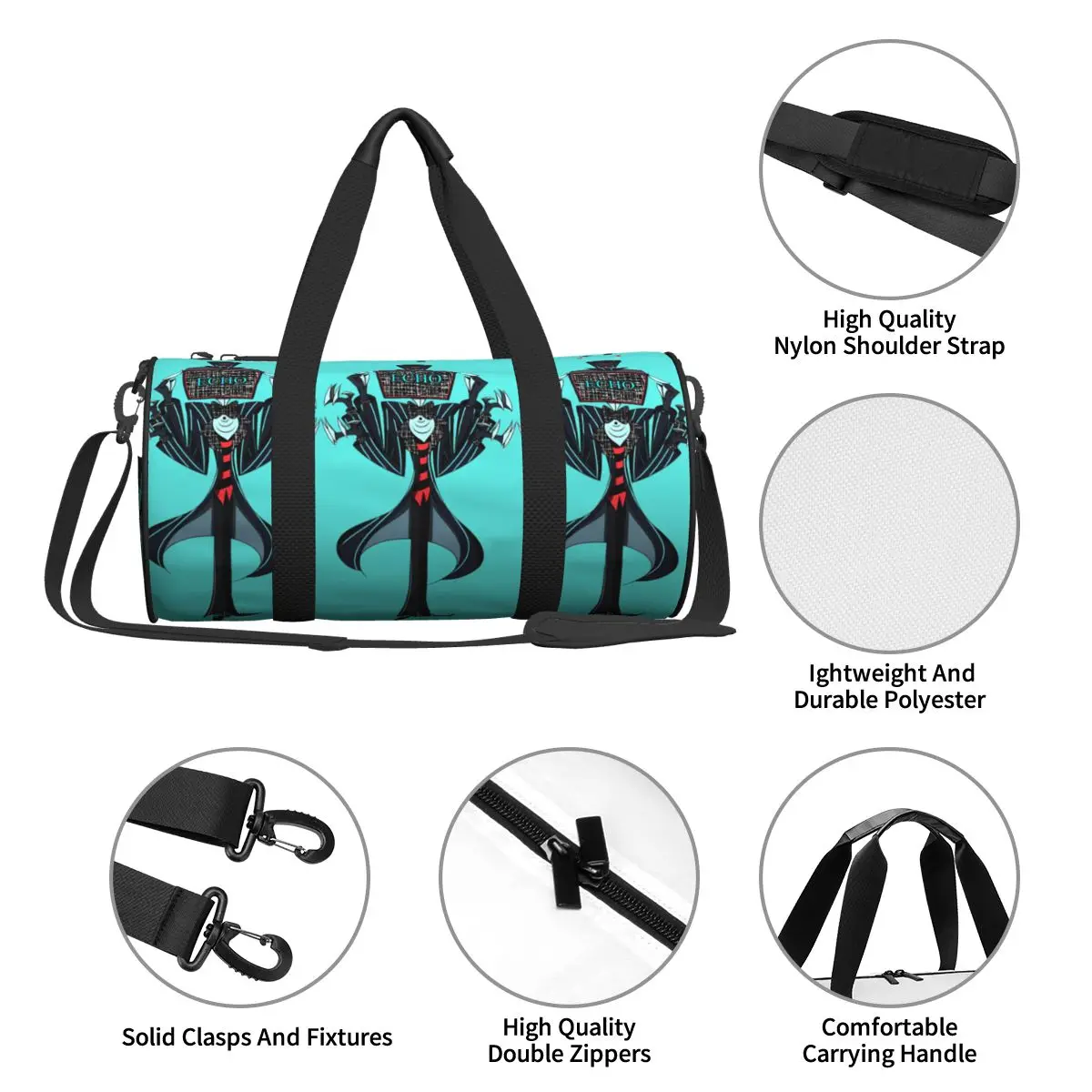 Bolsa de gimnasio Vox ECHO Hazbins Hotels, bolsa deportiva, accesorios de gimnasio, Fan Art, bolso de diseño impermeable para hombre, bolsa de entrenamiento Retro para Fitness