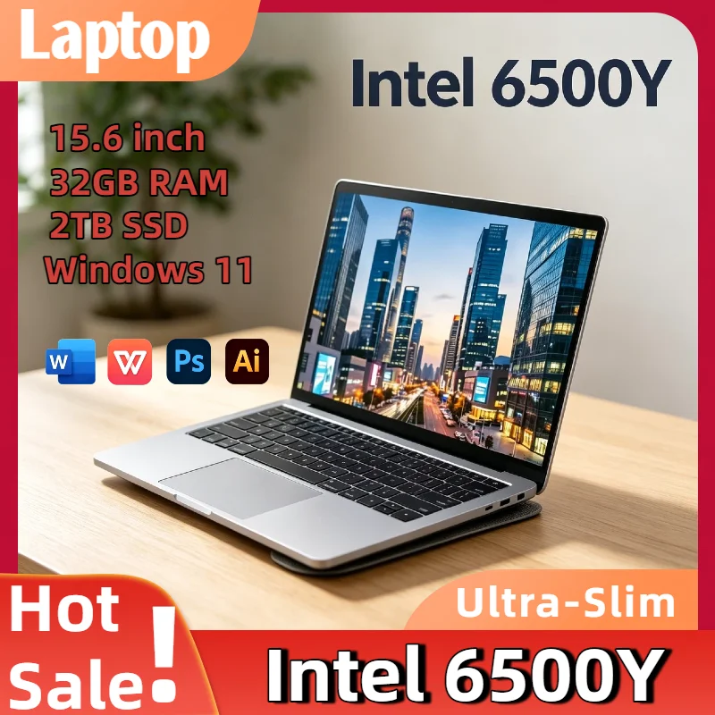 Portátil Intel Pentium Gold 6500Y con Pantalla Grande de 15.6 Pulgadas, 32 GB de RAM, 2 TB de SSD, Windows 11 Home, Batería de 5000 mAh, Teclado Retroiluminado y Lector de Huellas Dactilares