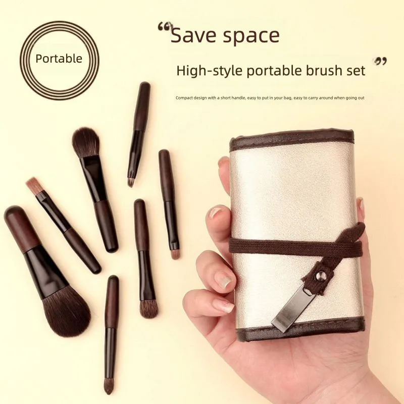 Mini Makeup Brush, 7-stick Ebony Animal Hair Loose Powder, Blush Brush, Eye Shadow And Eyebrow Powder Portable Set Brush