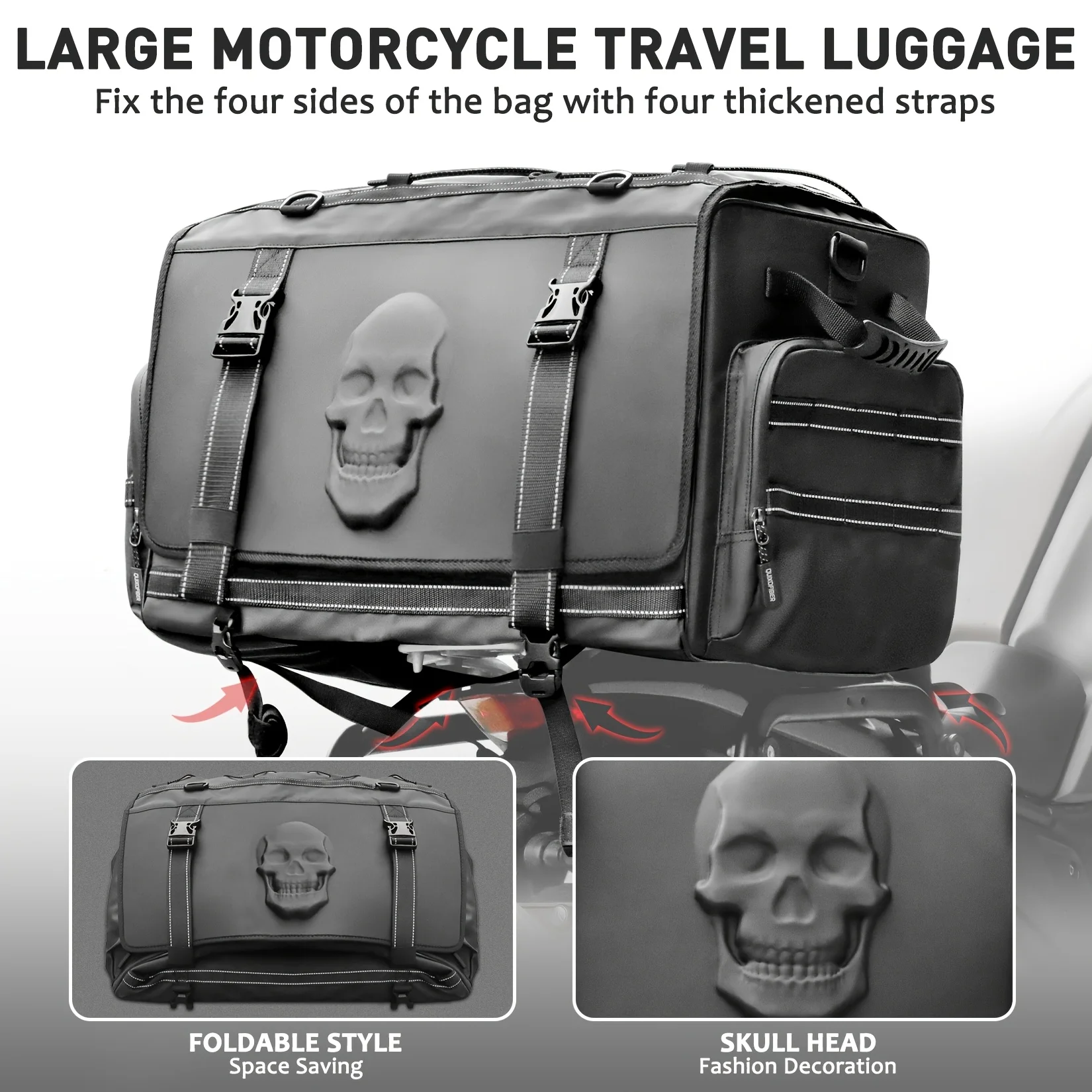 

Черная водонепроницаемая сумка-кофр на заднее сиденье мотоцикла 60 л с чехлом от дождя для шлема