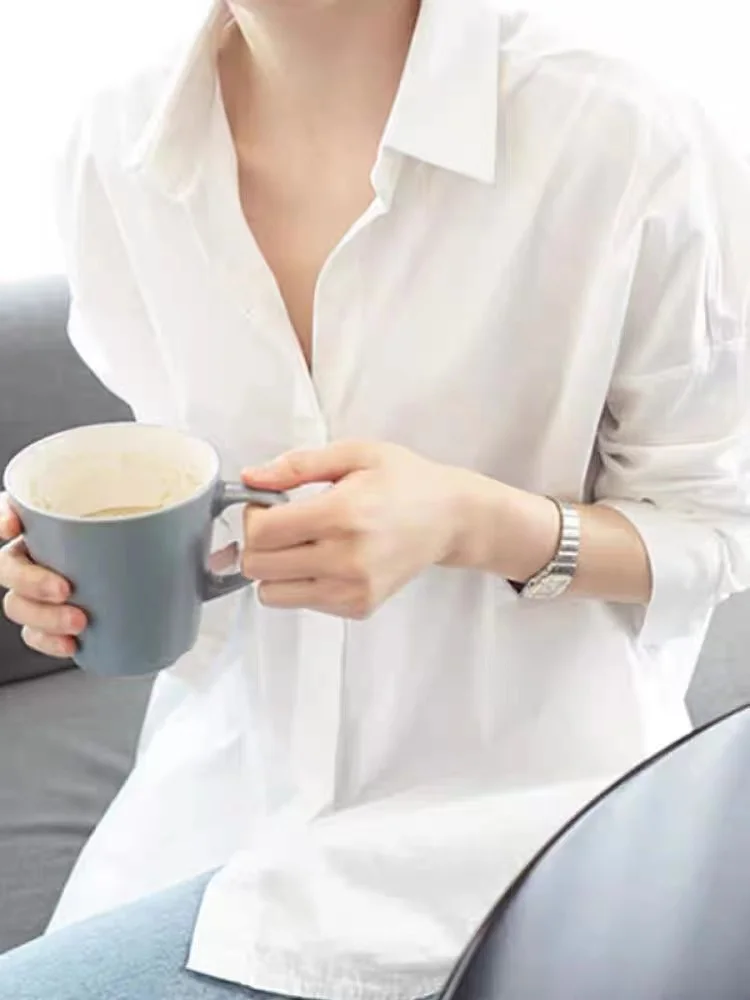 Top suelto informal blanco irt para mujer primavera otoño Dongda Gate Design Sensation talla grande grasa MM tejido algodón largo Sve P...