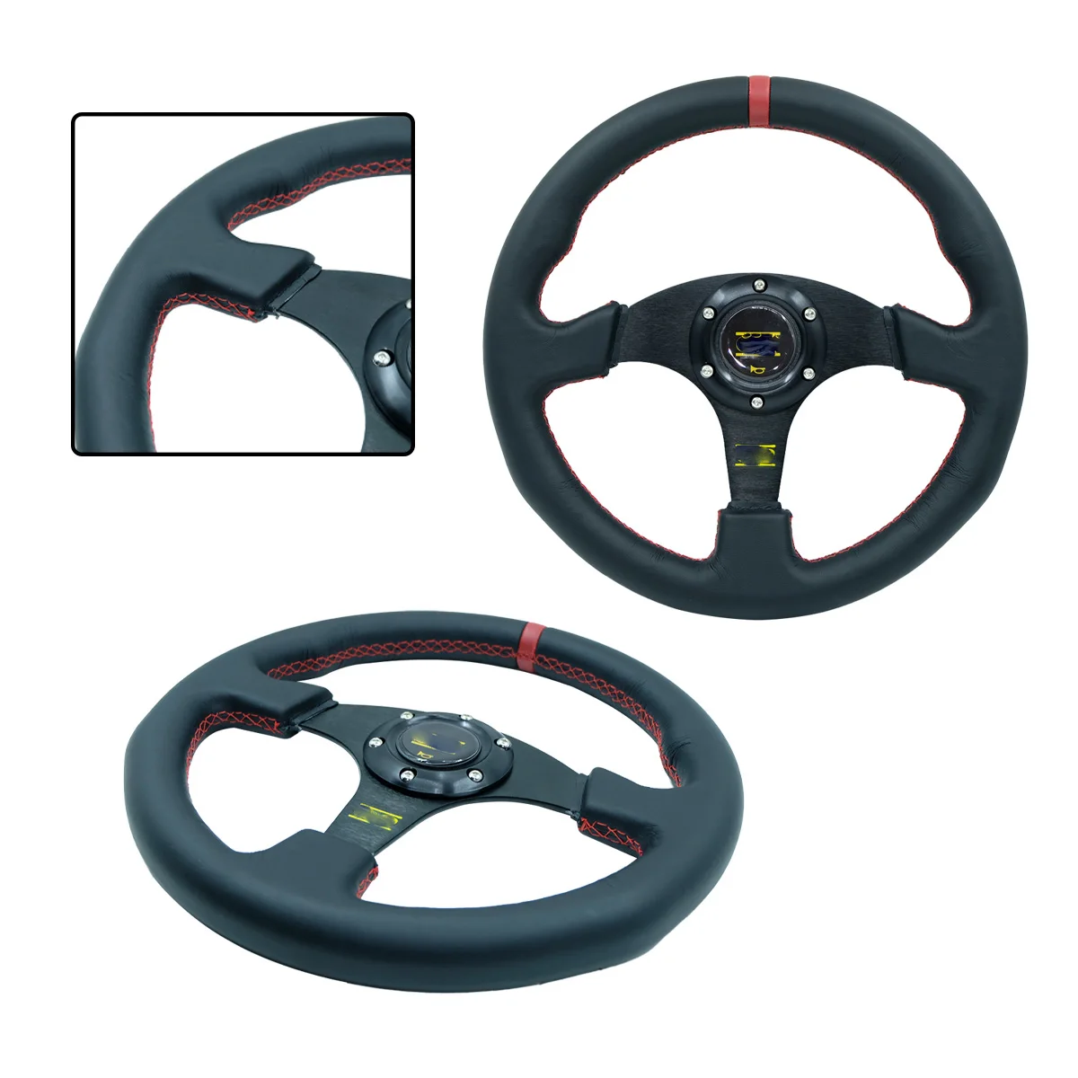 

13 Inch 330MM Genuine Leather Flat Red Ring Racing Wheel for Gaming And Modification - Performance Steering Wheel