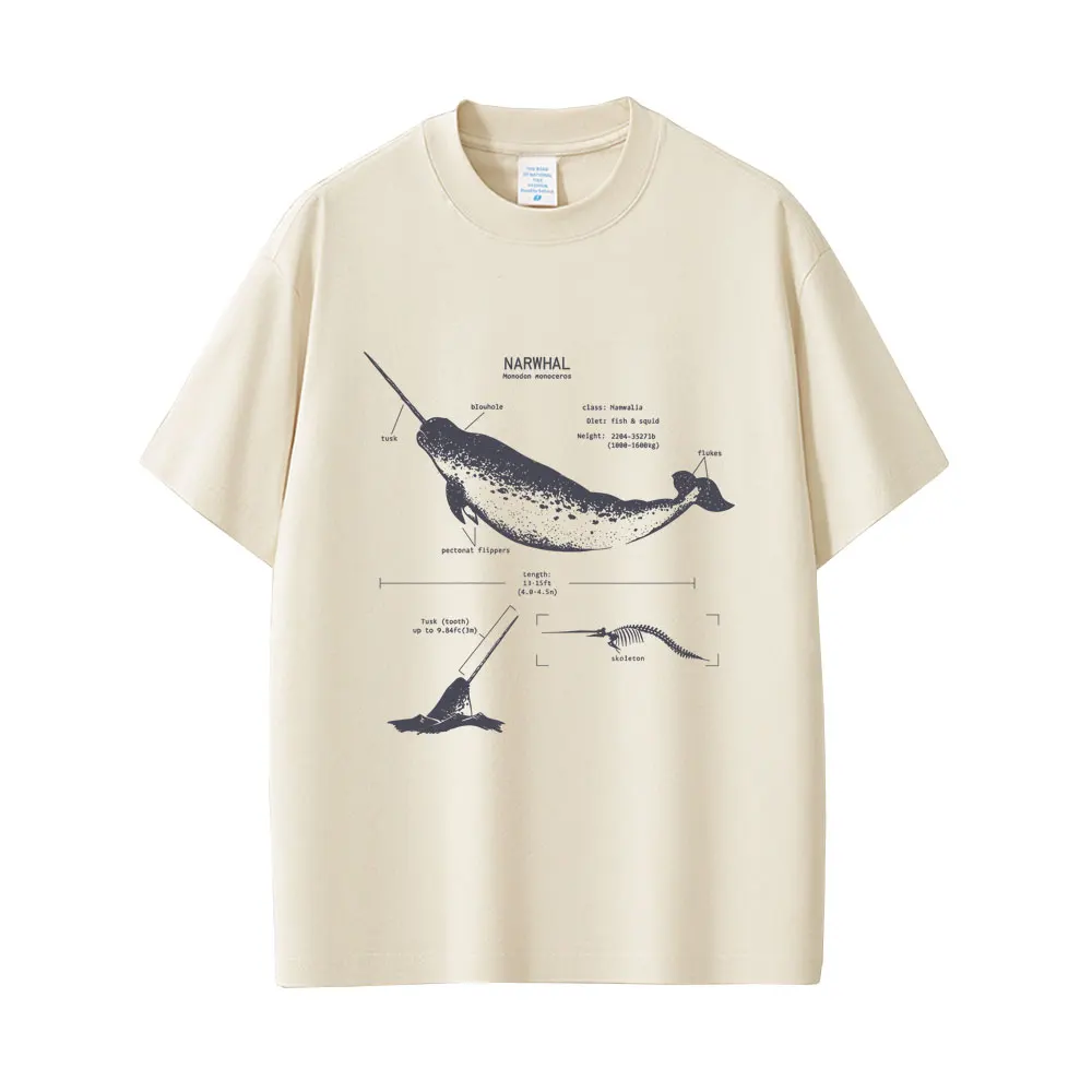 

Marine Animals Narwhal Anatomy Graphic T-shirt Men Women Casual Oversized T Shirts Male Vintage Soft Cotton Crewneck Tshirt Tops