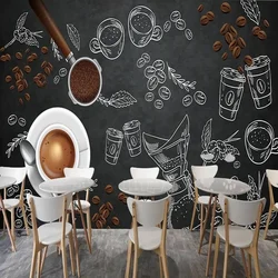 Personalizado 3d foto moer grãos de café pintura da parede quadro negro mural papel de parede para café restaurante bar bebida fundo decoração
