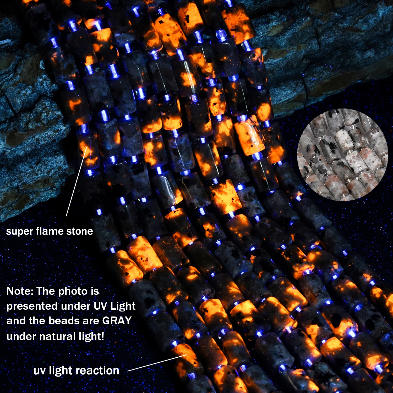 6-12 مللي متر اليوبيرليت الطبيعي توهج حجر الأشعة فوق البنفسجية ضوء رد الفعل Syenite لهب الخرز فضفاض خزر عازل لصنع المجوهرات أساور يدوية #4