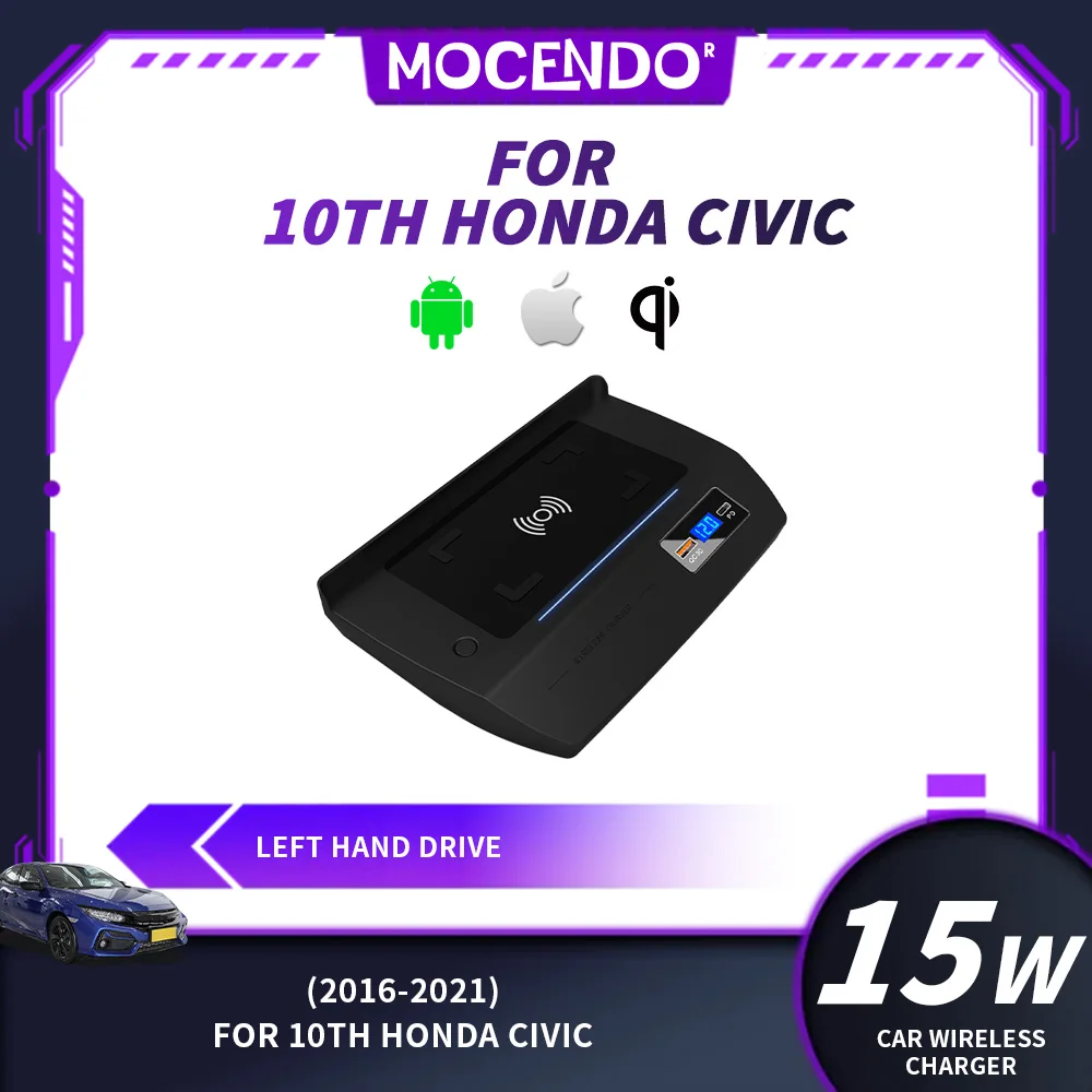 

Беспроводное зарядное устройство 15 Вт для центральной консоли автомобиля, быстрая зарядка телефона, совместимо с Honda Civic 2016-2021