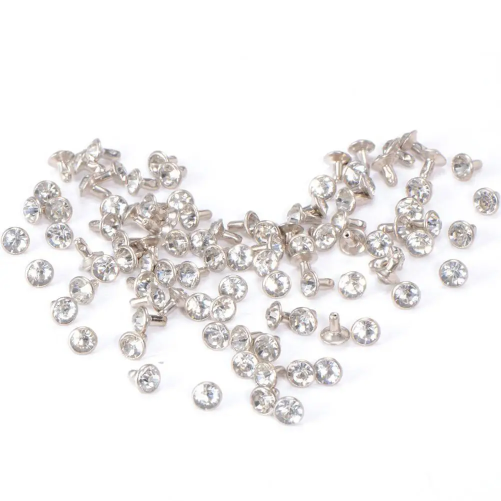 

100pcs Metal Rivets Studs 7mm White Crystal Rhinestones Diamante Alloy DIY Jeans Jackets Shoes Hats Decor Craft Belt Bag