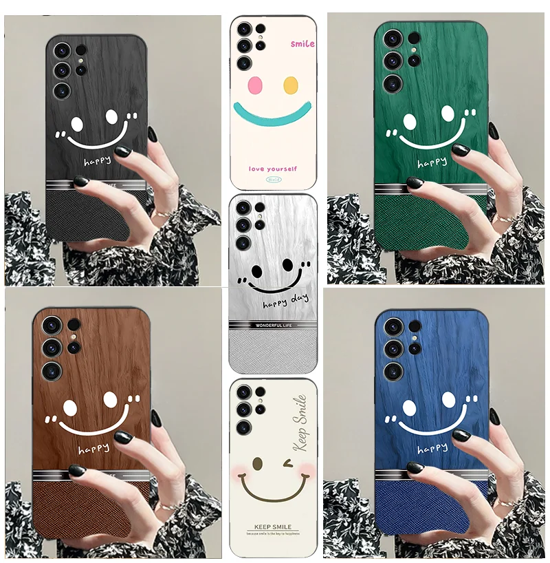 for Samsung M 10E 53 14 S21 Ultra 54 52 55 04 4 5 G 34 S 9 8 15 35 42 23 F A 82 32 13 TPU black soft phone case smiley face