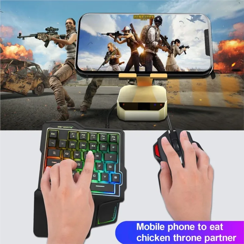 One Handed Keyboard Mobile Game Device PUBG Throne Mechanical Feel Wired Seven Color Illuminated Computer Gaming Keyboard 2025