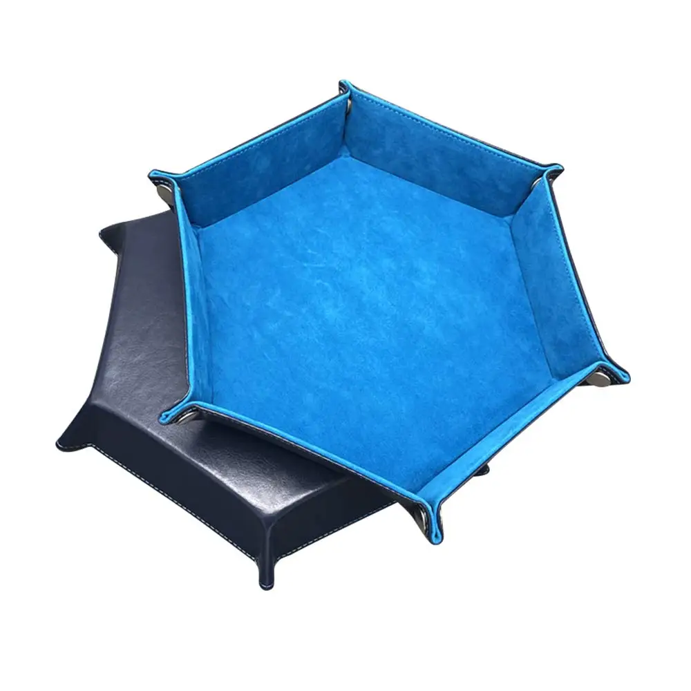 Rolling Folding Hexagon Dice Game Storage Tray Holder  Double Sided Thick PU Leather&Velvet  Mat Office Supplies  Tools