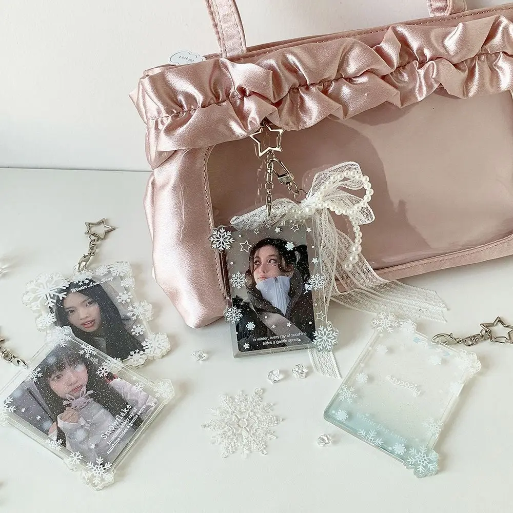 Kawaii Clear Card Cover Hard Snowflake Campus Card Protective Case 3Inch Card Storage Cards Sleeve Hadiah untuk Pelajar