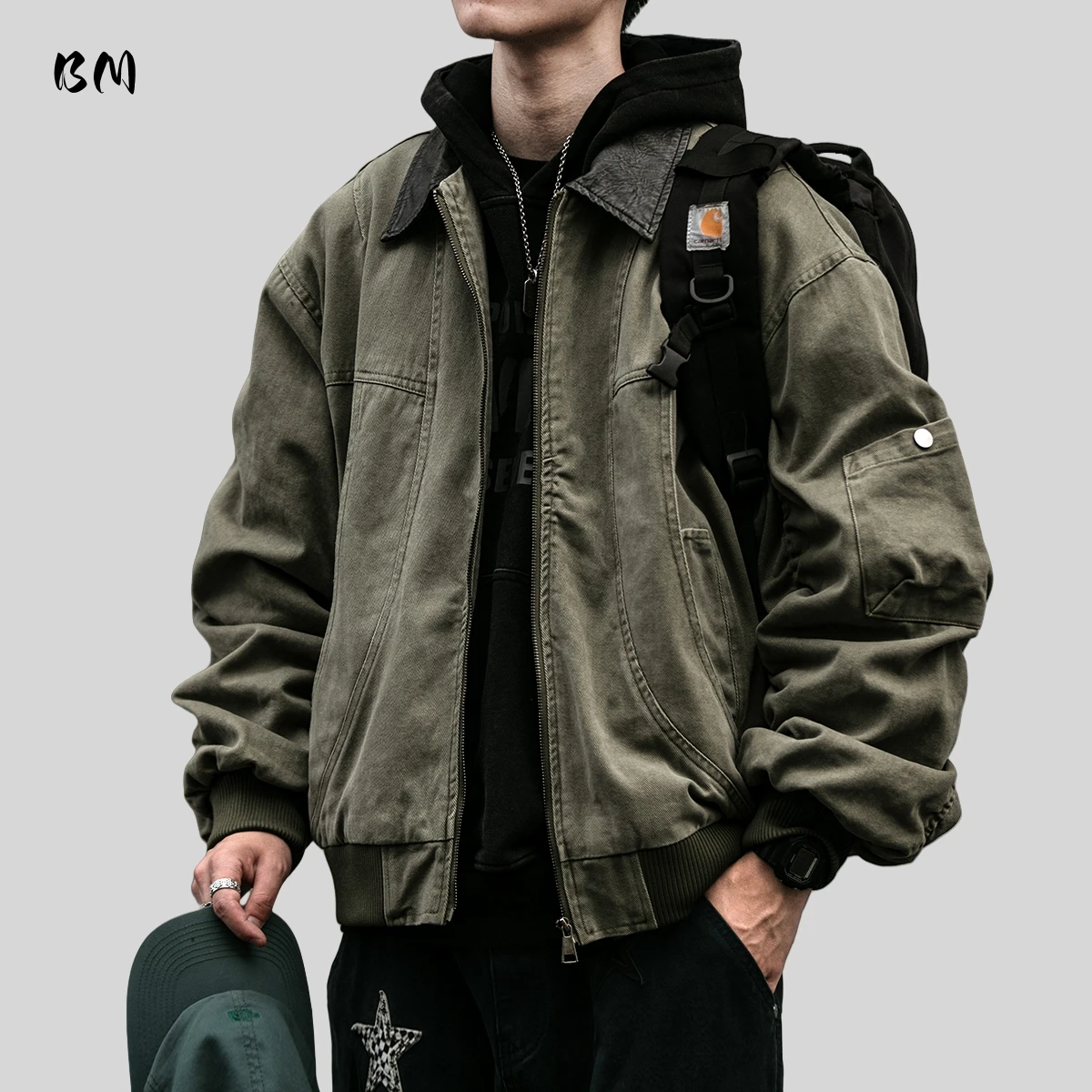 

Мужская рабочая куртка, винтажная американская японская уличная одежда, кожаный воротник большого размера, высокое качество, весенне-осеннее повседневное пальто, топы, мужские