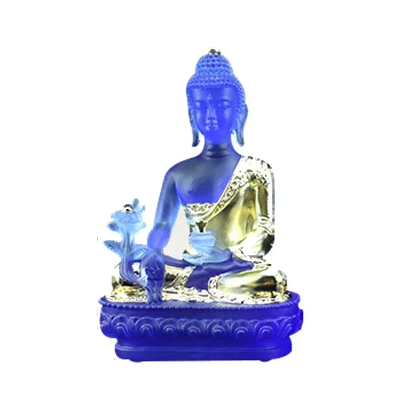 Ancient glazed pharmacist Buddha Buddha statue ornament, temple temple hall, dedicated to glazed light Tathagata gold