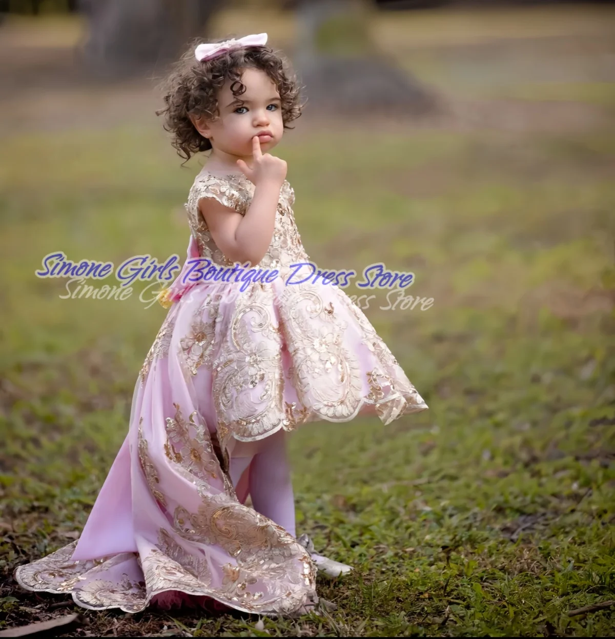 Embroidery Backless Asymmetrical Trailing skirts Round neck and short sleeves Flower Girl Dress for Wedding Ceremonies Parties