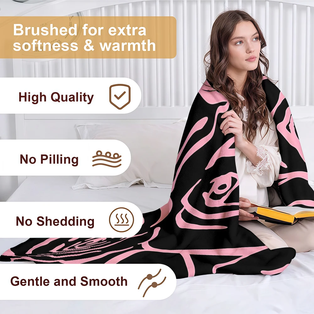 Black and pink roses Ultra-Soft Fluffy Flannel Blanket Super Cozy Lightweight Bed Blanket for Halloween Sofa Bed Christmas