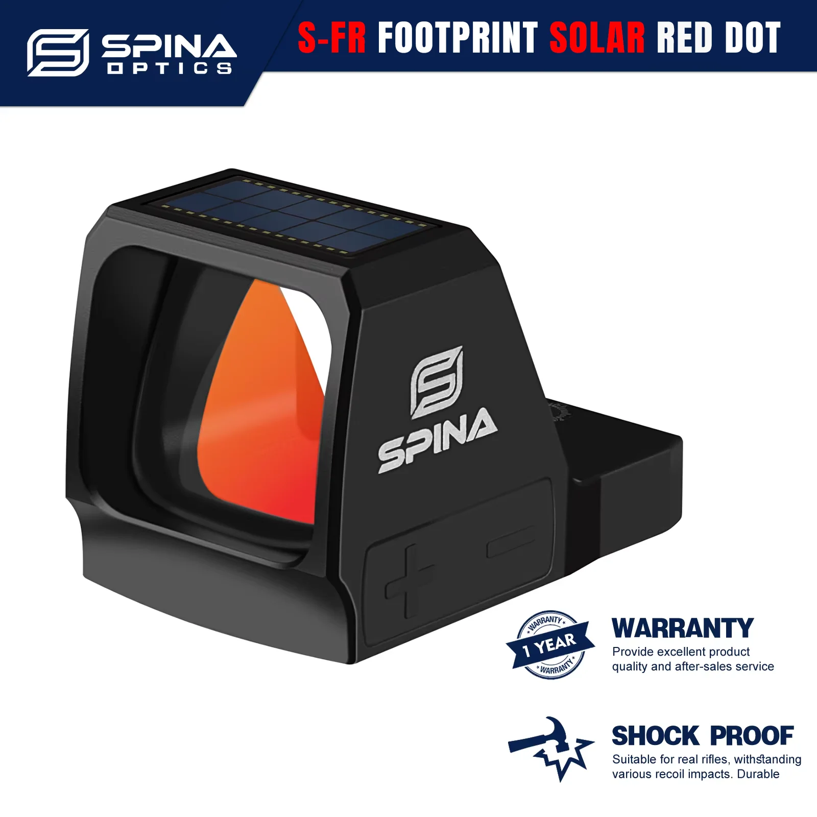 

SPINA OPTICS Solar Energy Wide Field Red Dot Sight Glock Pistol Dot Scope with Footprint Adapter HS 407C/507C