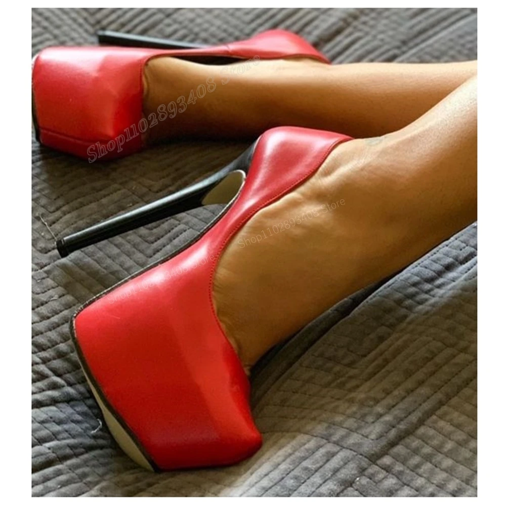 Red Platform Matte Leather Shallow Pumps Solid Slip on Stiletto High Heel Women Shoes 2024 New Fashion Sexy Zapatos Para Mujere