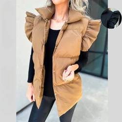 Autumn & Winter Women's Casual Stand Collar Down Jacket Temperament Commuting Double Pockets Design Woman Thermal Warm Vest Coat