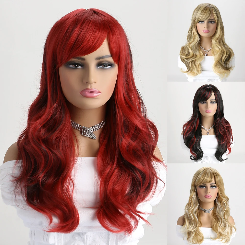 Long Wavy Synthetic Wigs For  Women Wig Brown Blonde Middle Part Cosplay Party Costume Wigs Heat Resistant Hair