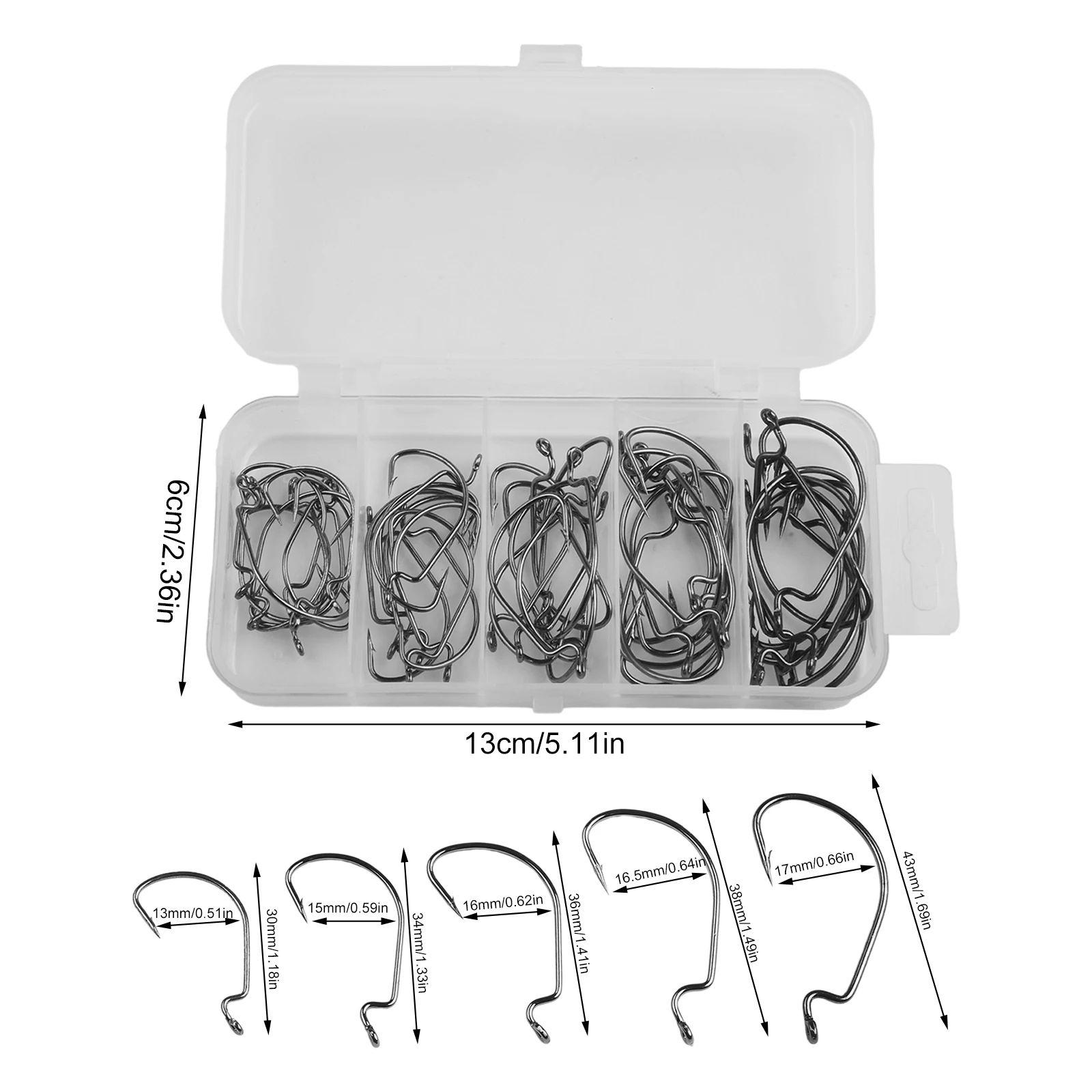 Wide Crank Fishing Hook Set 50pc Carbon Steel Hooks for Soft Worm Lure Chemically Sharpened for Maximum Efficiency