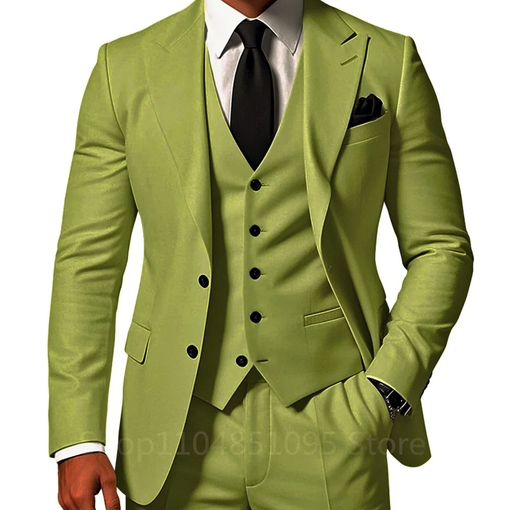 

3 Piece Solid Wedding Men Suits Formal Groom Tuxedos Prom Party Male Suits Fashion Men Clothing Set Peak Lapel