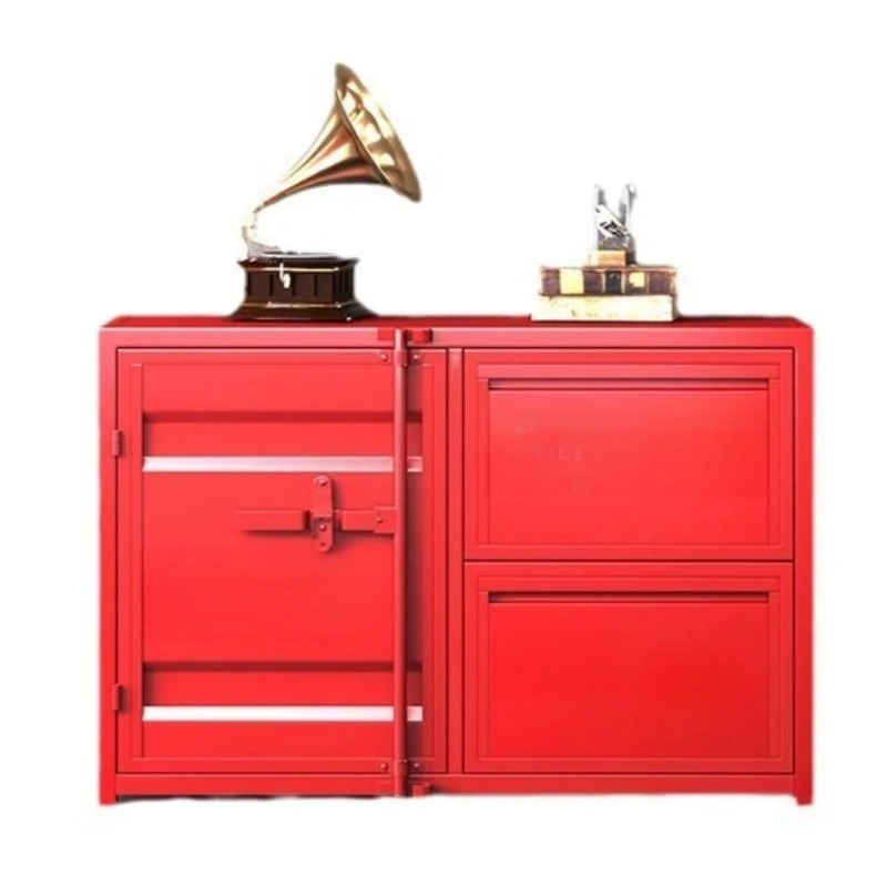 

Wrought iron container locker industrial style dining side cabinet tea cabinet