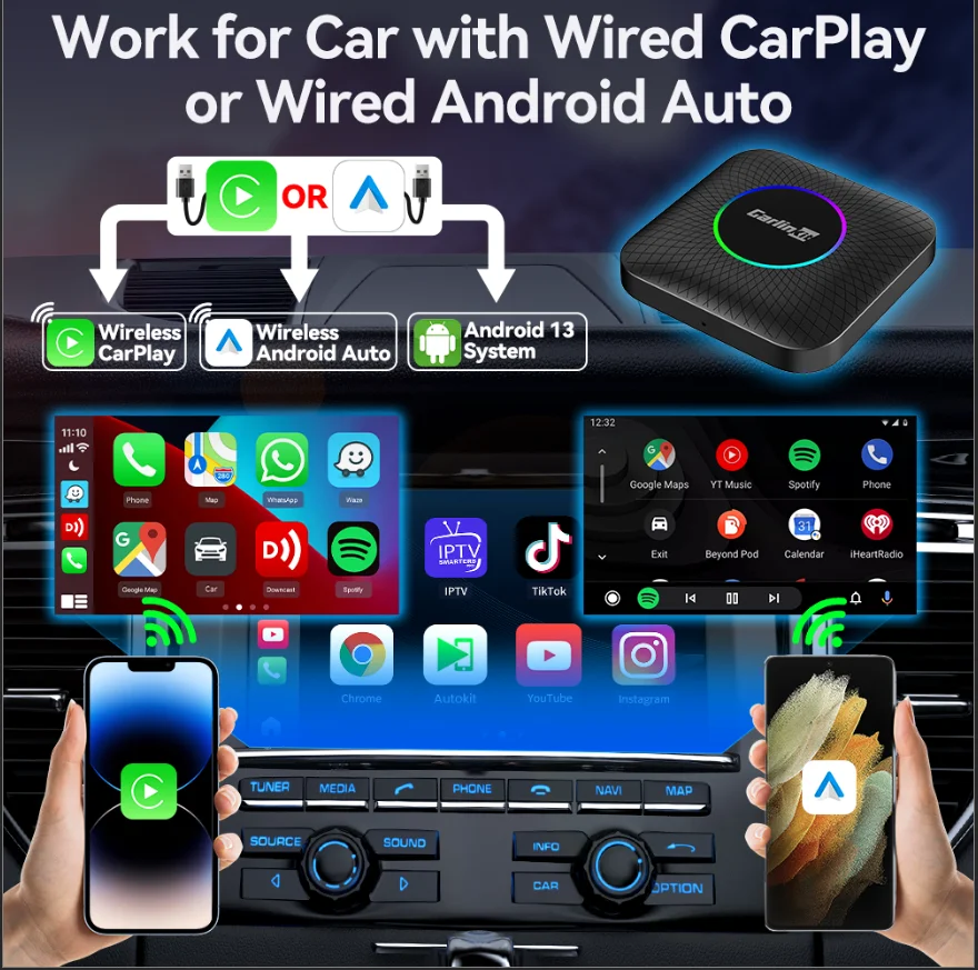 2025 NUOVO CarlinKit CarPlay Ai Box Qualcomm QCM6125 SM6225 8-Core CPU Android 13 Wireless Carplay Android auto GPS 4G LTE per Wired CarPlay Car