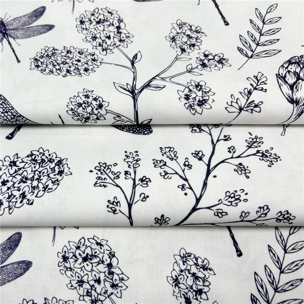 Black and white dragonfly Cotton Fabric Kitten Printed Cloth Sewing Quilting Fabrics For Patchwork DIY Materials